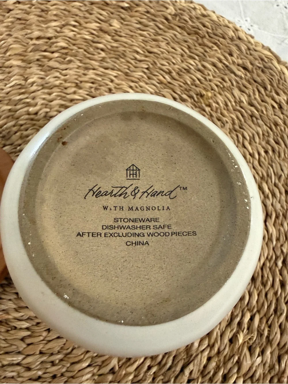 Hearth & Hand Cream Stoneware Jar with Brown Wood Lid